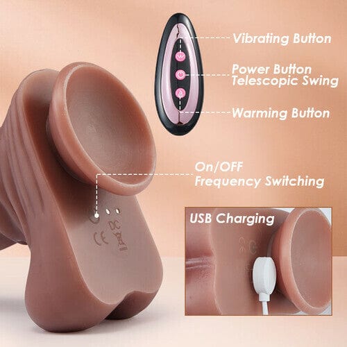 6.3" 3 Telescopic Swing 10 Vibrating Heating Horsewhip Monster Dildo