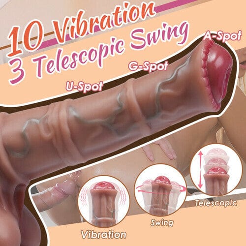 6.3" 3 Telescopic Swing 10 Vibrating Heating Horsewhip Monster Dildo