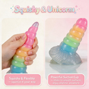 Rainbow Unicorn Spiral Tiered Liquid Silicone Dildo