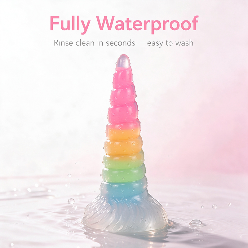 Rainbow Unicorn Spiral Tiered Liquid Silicone Dildo